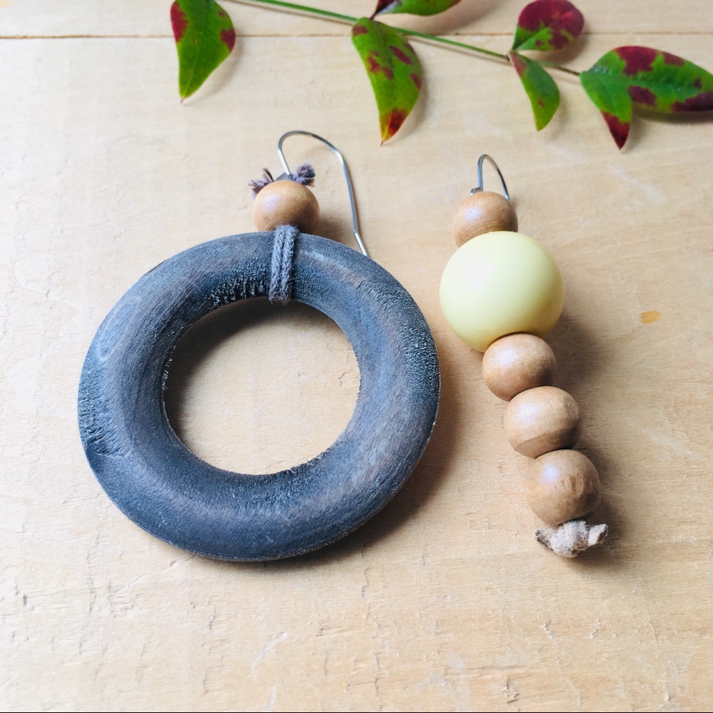 Boho Woodsy & Yellow Dahlia Drop Earrings